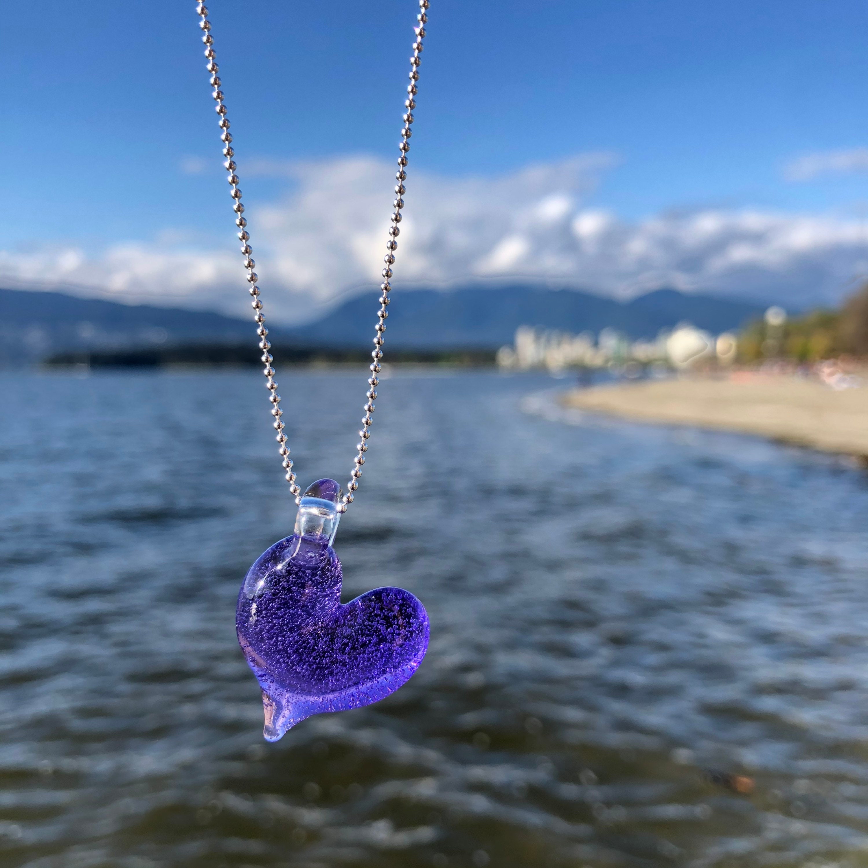 【BLACKPURPLE】Guerlande Heart B Pearl Necklace Purple Heart Pendant - Ocean Necklace - Purple Lollipop