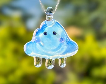Borosilicate Glass Cloud Pendant: Sterling Silver Chain Necklace