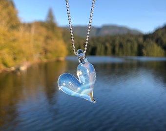 Ghost Heart Pendant - Ocean Sea Necklace - Heart Necklace - Glass Jewelry - Blown Glass Heart - Heady Glass Pendant