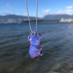 Neo Opal Glass Gummy Bear Pendant - Borosilicate Glass Gummy Bear pendant - Gummy Bear Necklace - Blown Glass Gummy Bear -