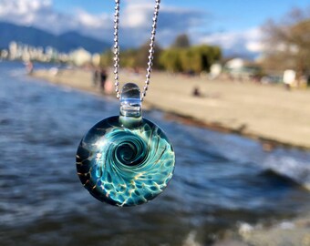 Ocean Pendant - Ocean Necklace - Wave Necklace - Glass pendy - heady glass - underwatee wave Pendant - surfer gift - glass Art - ocean gift