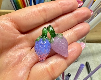 Pink Strawberry Glass Pendant Necklace: Borosilicate Glass, Handmade