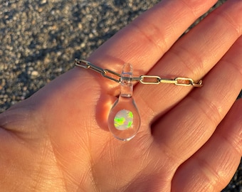 Borosilicate Glass Opal Pendant Necklace - Rain Drop Design