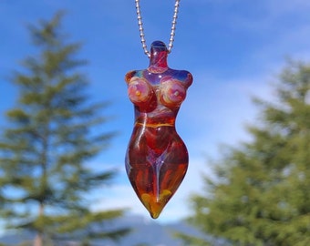 Borosilicate Glass Goddess Pendant: Handmade Fertility Necklace