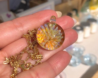 Iridescent Glass Anemone Necklace: Sterling Silver Chain, Ocean Art Pendant