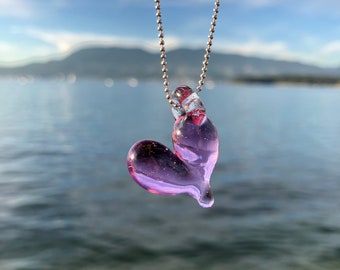 Rose Quartz Glass Heart Pendant - Ocean Pendant - Heart Jewelry - Blown Glass Heart - Borosilicate Heart  - Heady Art Pendant