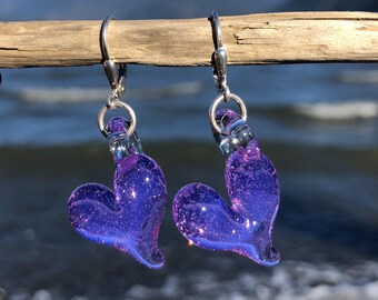 Pink Slyme Heart Earrings: Blown Glass Art, Sterling Silver