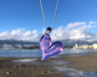 Rose Quartz Glass Heart Pendant: Blown Borosilicate Ocean Jewelry