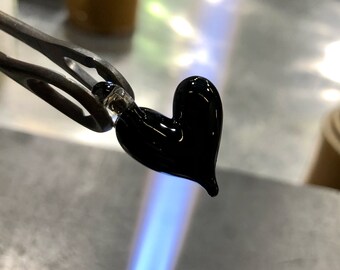 Jet black Glass Heart Pendant - Ocean Pendant - Heart Jewelry - Blown Glass Heart - Borosilicate Heart  - Heady Art Pendant
