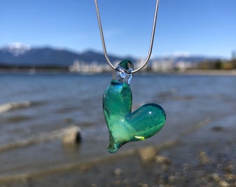 Sea Slyme Green Glass Heart Pendant - Ocean Heart Necklace - Glass Jewelry - Blown Glass Heart - Borosilicate Heart - Heady glass pendant