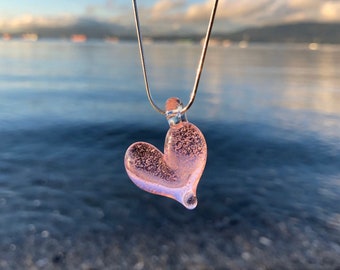 Pink Lollipop Heart Pendant - Pink Heart - Ocean Heart Necklace - Glass Jewelry - Blown Glass Heart - Borosilicate Heart Pendant