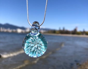 Ocean Anemone Glass Art - Sea Art Glass Necklace - Ocean Necklace - Glass Art Pendant - glass art - classic white turquoise necklace