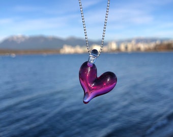 Ruby Phoenix Heart Pendant - Ocean Pendant-Heart Necklace - Glass Jewelry - Blown Glass Heart - Borosilicate Heart - Heady Art Pendant