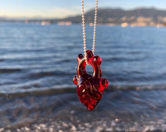 Anatomical Heart Pendant - Anatomical Pomegranate Red heart pendant - Heart Necklace - Blown Glass Heart - Heady Glass Pendant