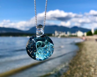 Ocean Pendant - Ocean Necklace - Wave Necklace - heady glass pendant - underwater wave Pendant - surfer gift - glass Art - ocean gift