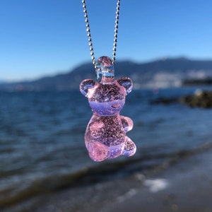 Pink Lollipop Gummy Bear Pendant - Borosilicate Glass Gummy Bear - Gummy Bear Necklace - Blown Glass Gummy Bear - Cute Heady Glass