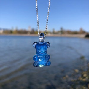 Marina Blue Gummy Bear Pendant - Borosilicate Glass Gummy Bear - Gummy Bear Necklace - Blown Glass Gummy Bear - Cute Heady Glass