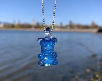 Marina Blue Gummy Bear Necklace: Hand-Blown Borosilicate Glass