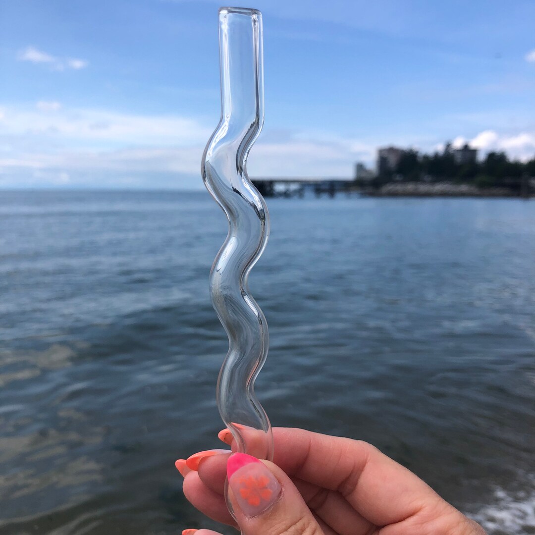 Wave Glass Blown Straw Enviro Straw Glass Art Straw Borosilicate Glass