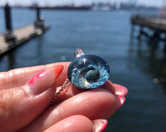 Mini Ocean Pendant - Ocean Necklace - Wave Necklace - heady Glass Pendant  - underwater wave Pendant - Glass Art - ocean gift - ocean wave
