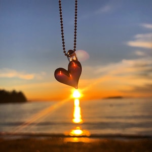 Mini Heart Necklace- Ocean Necklace - Glass Heart Necklace - Glass Jewelry - Blown Glass Heart - Borosilicate Heart Pendant