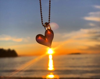 Mini Heart Necklace- Ocean Necklace - Glass Heart Necklace - Glass Jewelry - Blown Glass Heart - Borosilicate Heart Pendant