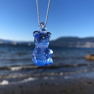 Ether Blue Gummy Bear Pendant - Borosilicate Glass Gummy Bear - Gummy Bear Necklace - Blown Glass Gummy Bear - Cute Heady Glass