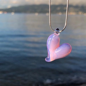 Heart Necklace- Ocean Necklace - Pink Heart Necklace - Glass Jewelry - Blown Glass Heart - Borosilicate Heart Pendant - Pink Slyme Glass