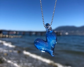 Marina blue Herz Halskette - Ocean Halskette Marina Herz Halskette - Glasschmuck - Geblasenes Glasherz - Marina Blaues Herz Anhänger