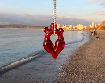 Blown Glass Anatomical Heart Pendant: Pomegranate Red Necklace