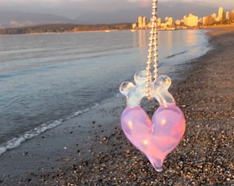 Anatomical Heart Pendant - Anatomical Pink Slyme pendant - Heart Necklace - Blown Glass Heart - Glass Pendant - Pink Valentines Day heart