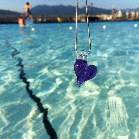 Purple Heart Pendant - Ocean Necklace - Purple Lollipop