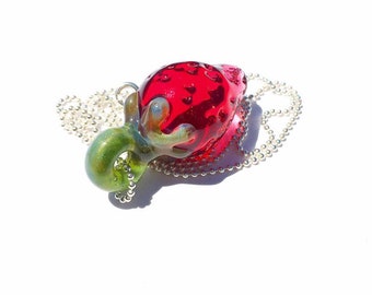 Gold Ruby - Strawberry Pendant - Strawberry Necklace - Juicy fruit Necklace - Heady Glass Pendant - Glass - jewelry Mothers Day Gift
