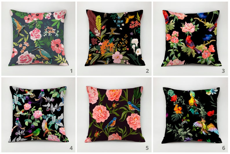 Birds Pillow Cover Flowers Pillow Case Exotic Pillow Throw Etsy