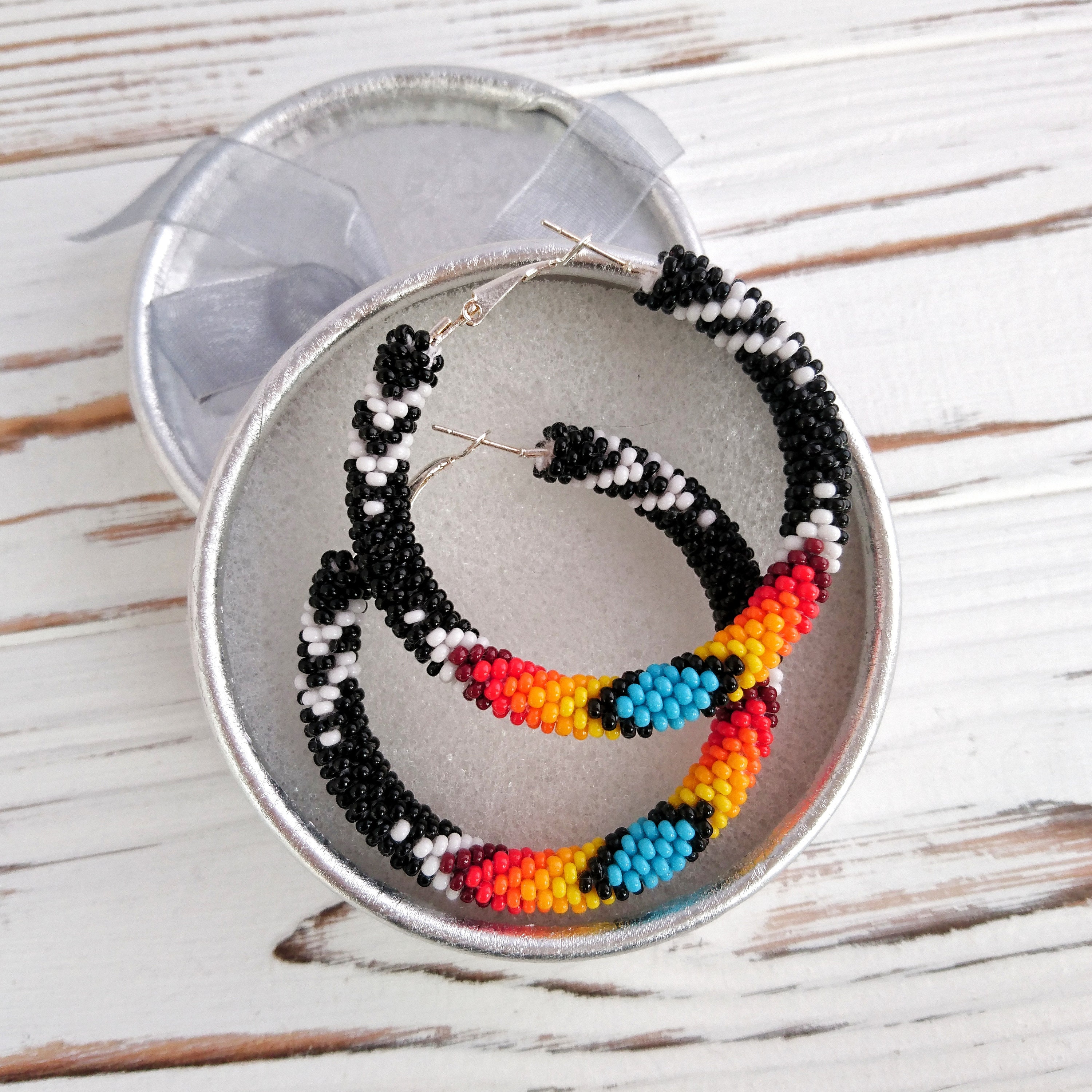 Hoop Earrings Native American Indian Style Beaded Earrings Etsy