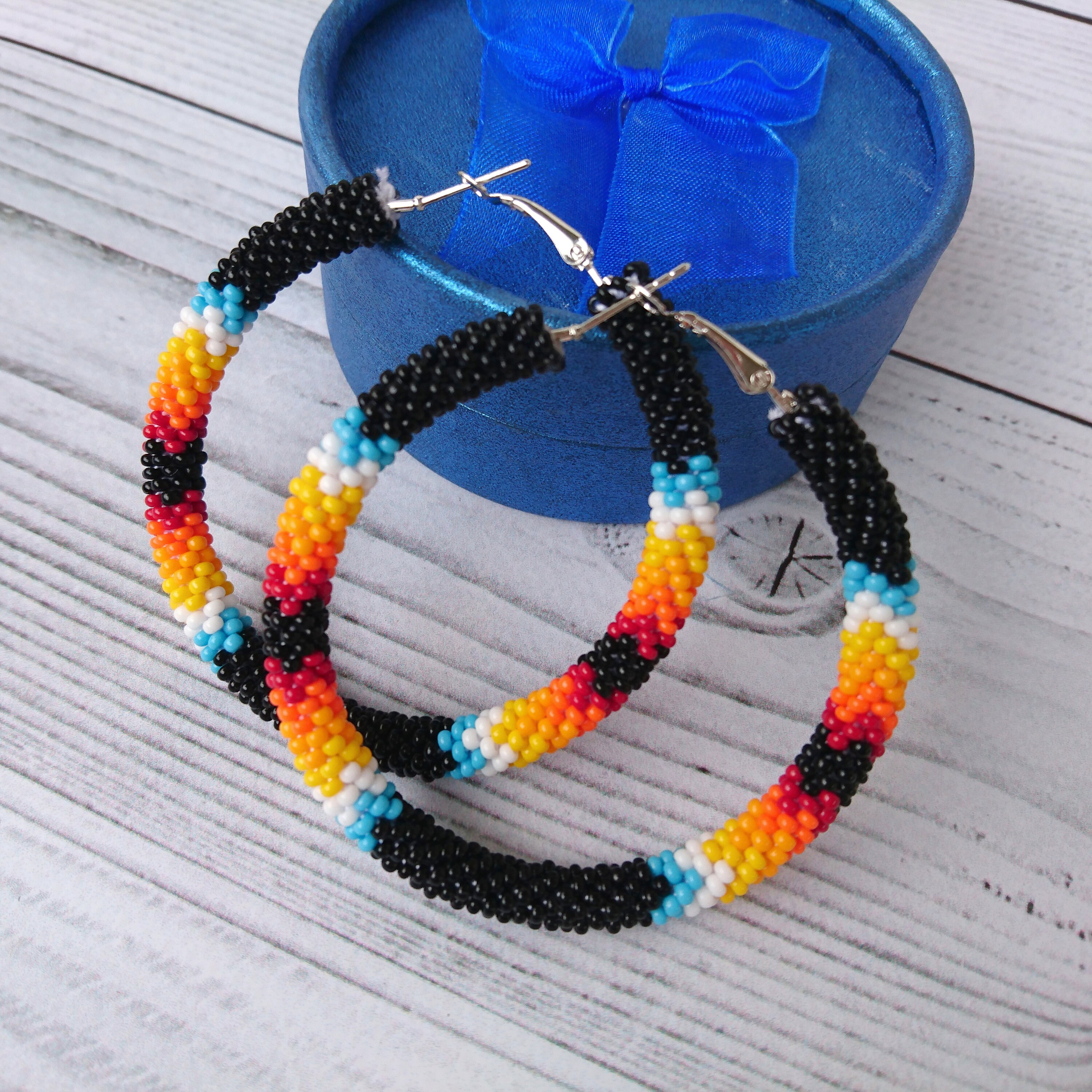 Black Hoop Earrings Native American Inspired Big Black Etsy