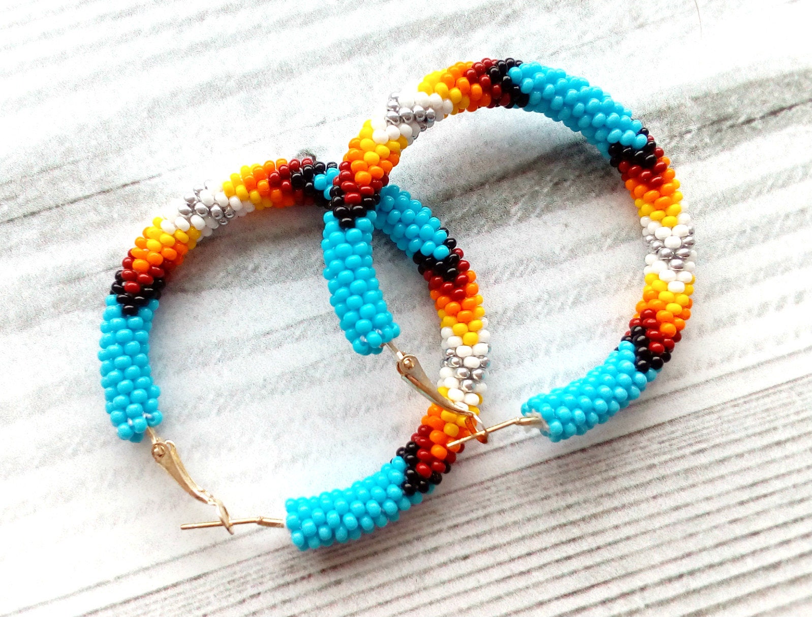 Beaded hoop earrings Native American style Native beadwork Etsy
