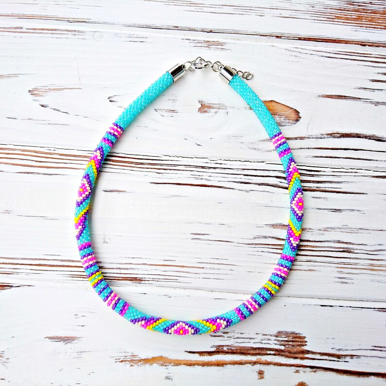 Seed bead choker necklace bead crochet rope Native American Etsy