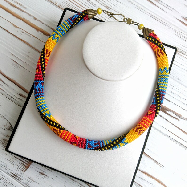 African Beaded Necklace Colorful Bead Rope Necklace Ethnic Etsy