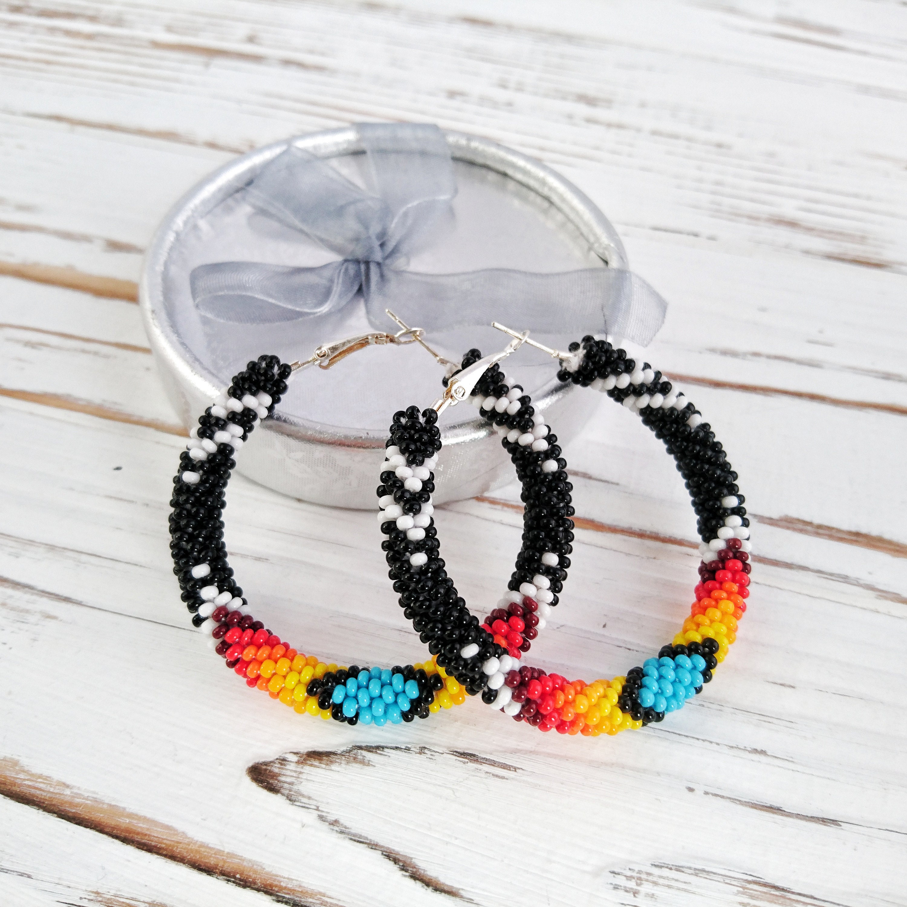 Hoop Earrings Native American Indian Style Beaded Earrings Etsy