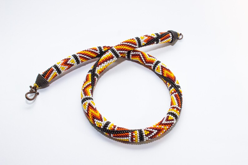 Native American Inspired Beaded Necklace Bead Crochet Rope Etsy