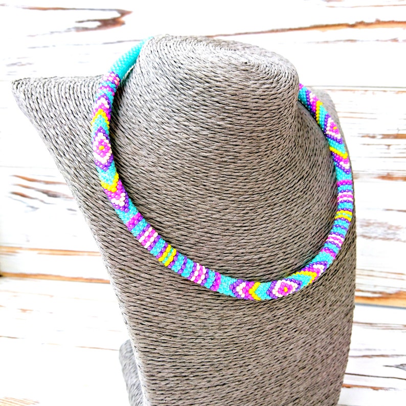Seed bead choker necklace bead crochet rope Native American Etsy