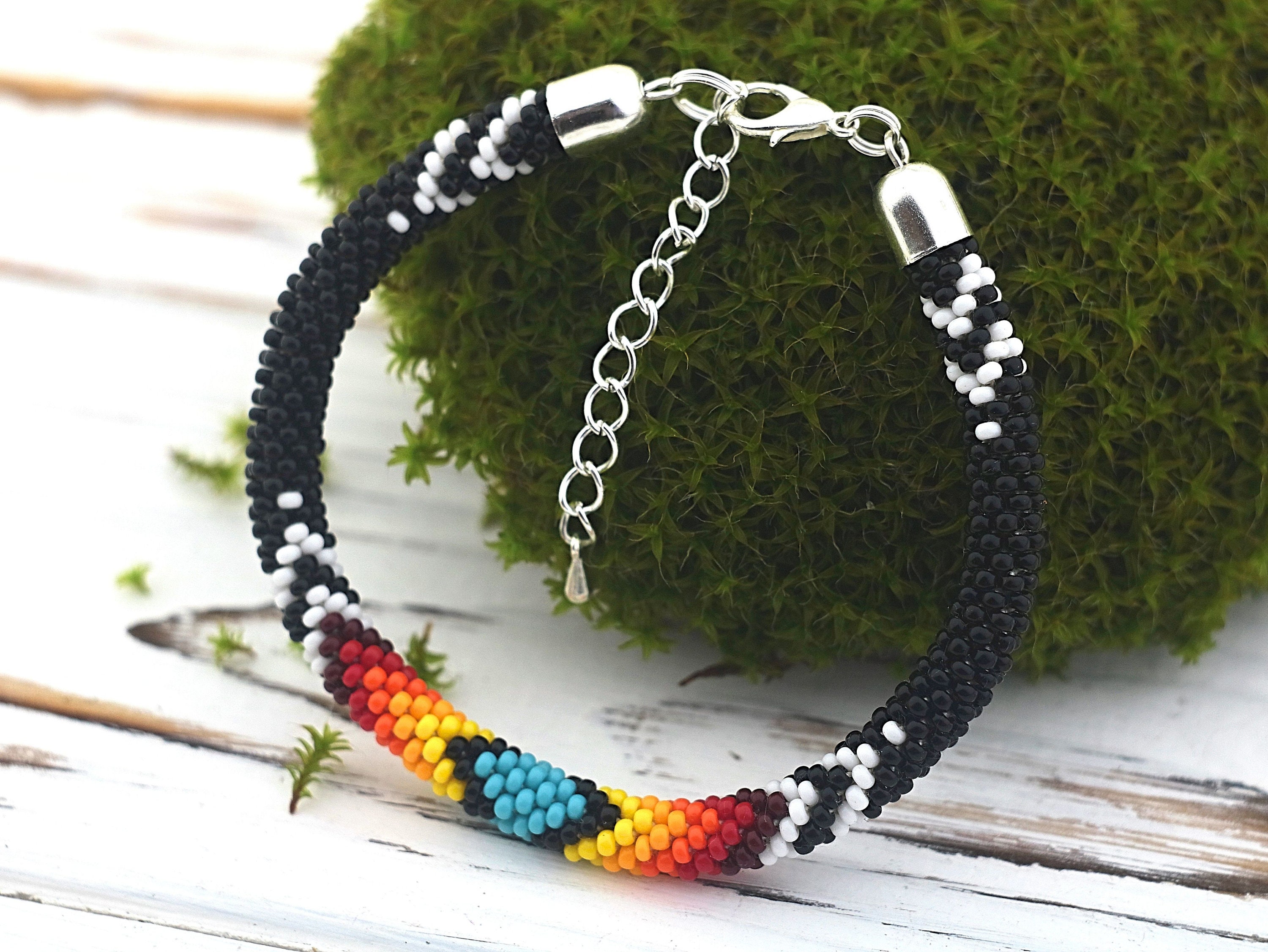 Black Native American Inspired Bead Bracelet Indian Style Etsy