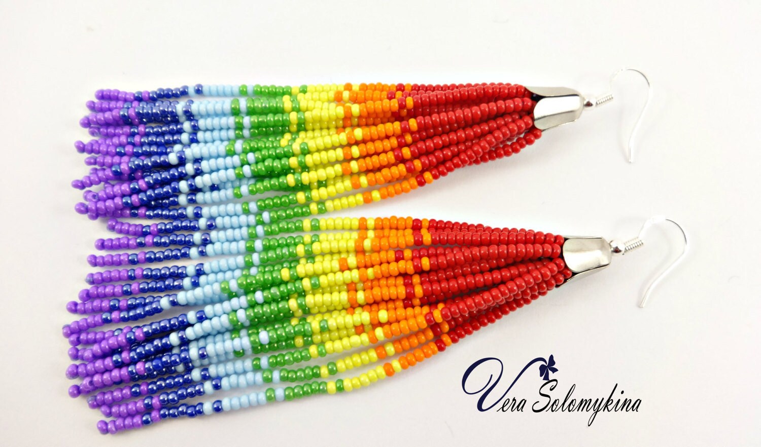 Rainbow tassel beaded earrings Dangle earrings Summer Etsy