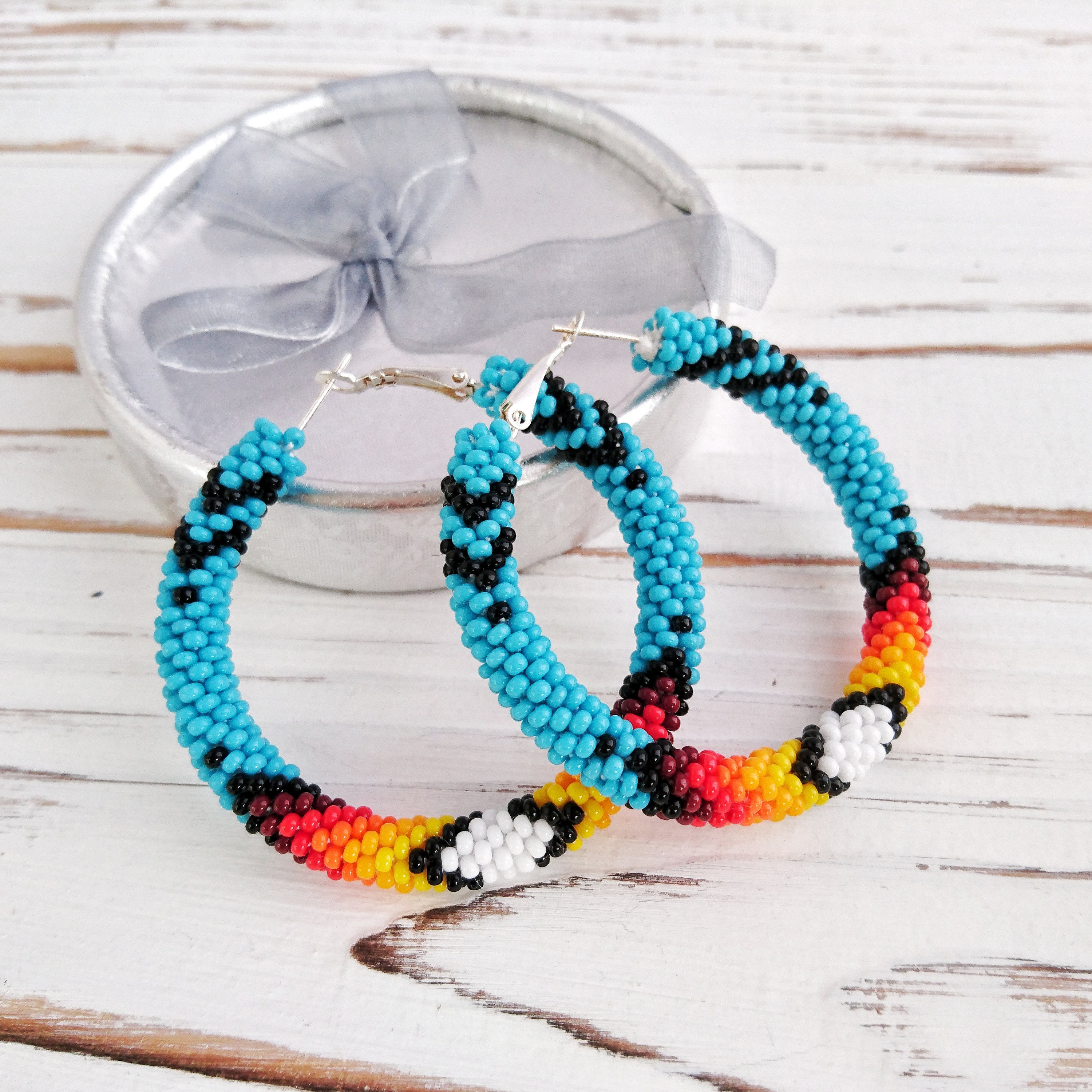 Native American Style Beaded Earrings 2 Hoop Earrings Etsy