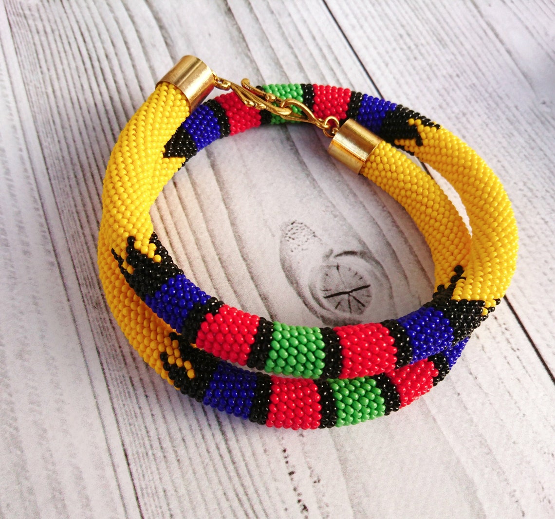 African Style Beaded Necklace Yellow Seed Bead Necklace Zulu Etsy