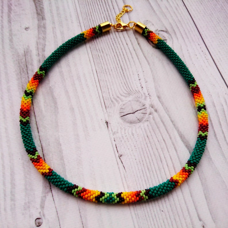 Native American Inspired Beaded Necklace Bead Crochet Rope Etsy