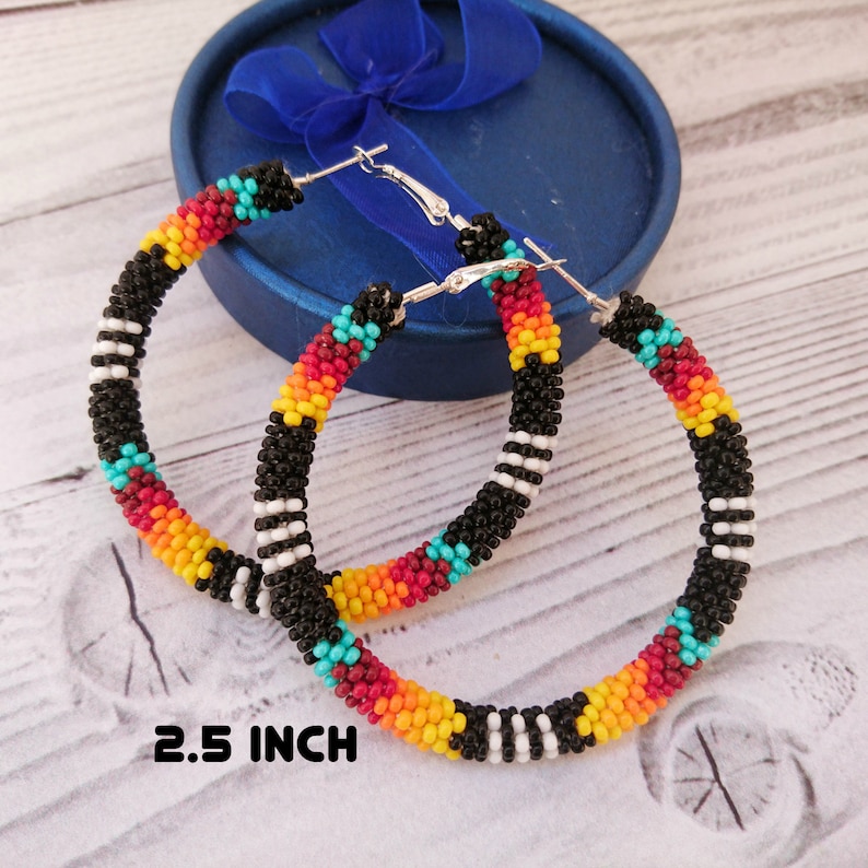 2.5 Tribal beaded hoop earrings Native American style Etsy
