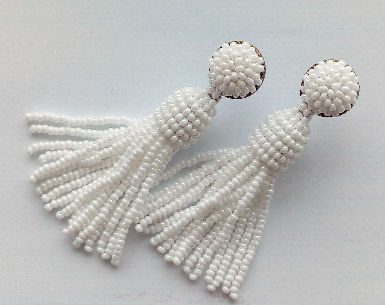 White tassel earrings White stud beaded earrings Long short Etsy