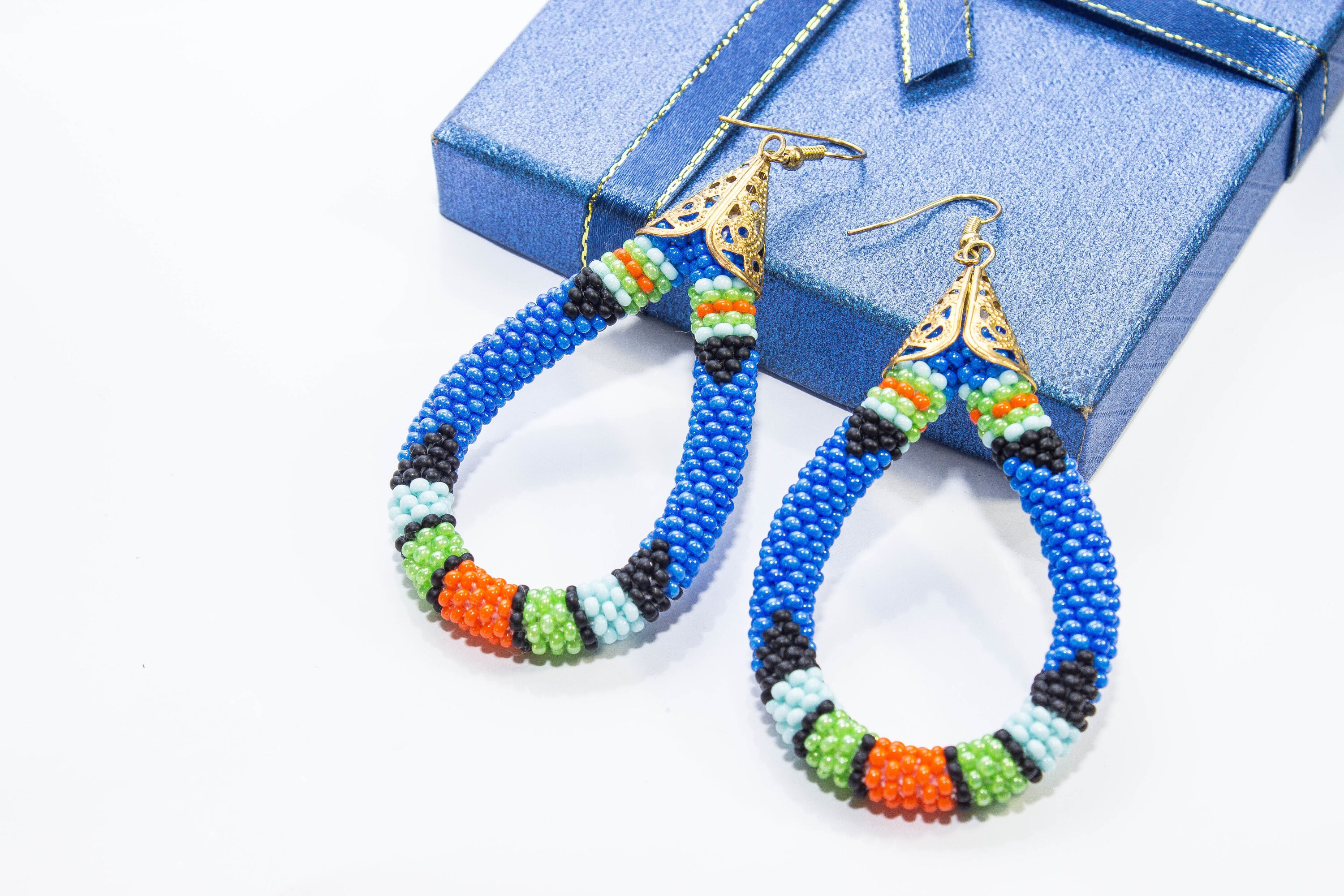 Blue Seed Bead Earrings Zulu Earrings Beadwork jewelry Etsy